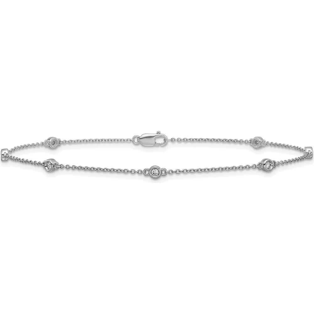 14K White Gold 9" Diamond Bezel-Set Cable Chain Anklet - 1/6 Carat Total Diamond Weight by Oro Pregiato