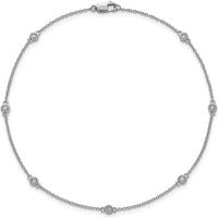 14K White Gold 9" Diamond Bezel-Set Cable Chain Anklet - 1/6 Carat Total Diamond Weight by Oro Pregiato