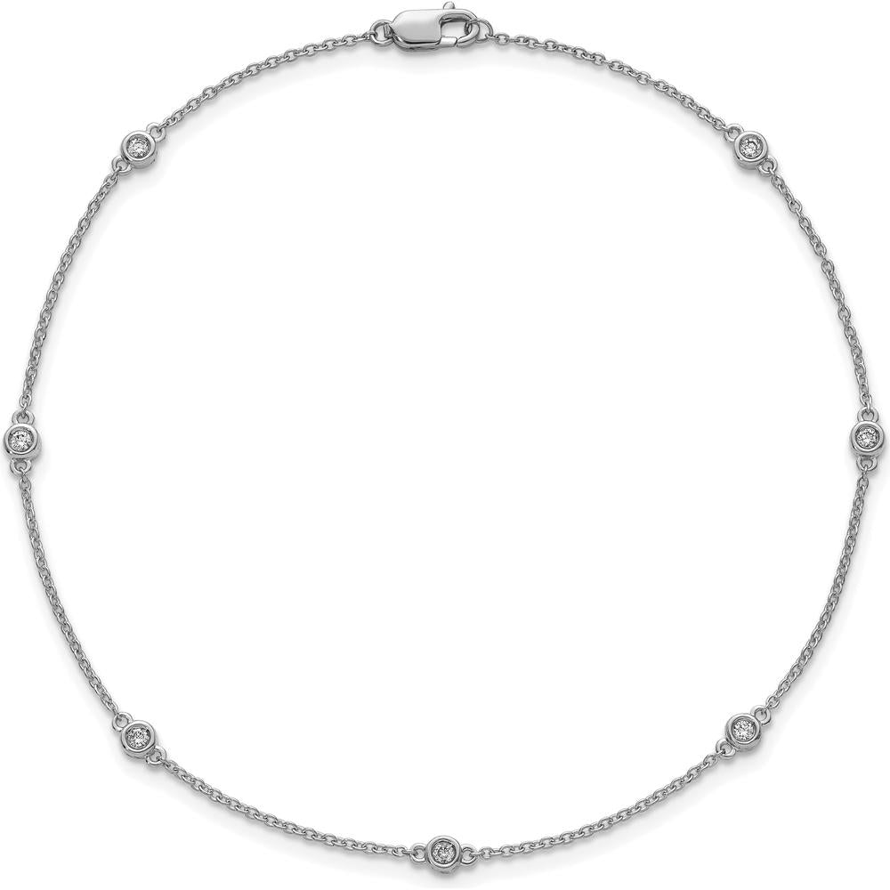 14K White Gold 9" Diamond Bezel-Set Cable Chain Anklet - 1/6 Carat Total Diamond Weight by Oro Pregiato