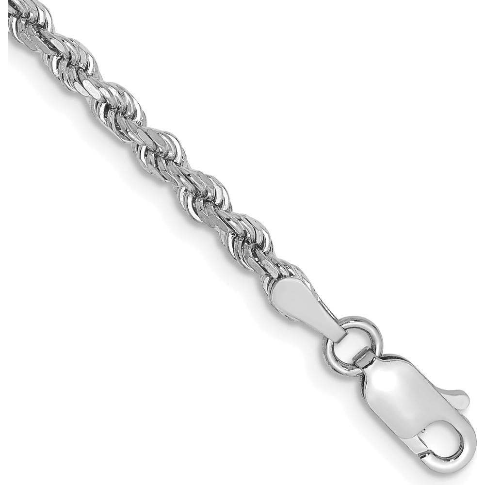 14K White Gold 9" Diamond-Cut Rope Anklet with Lobster Clasp