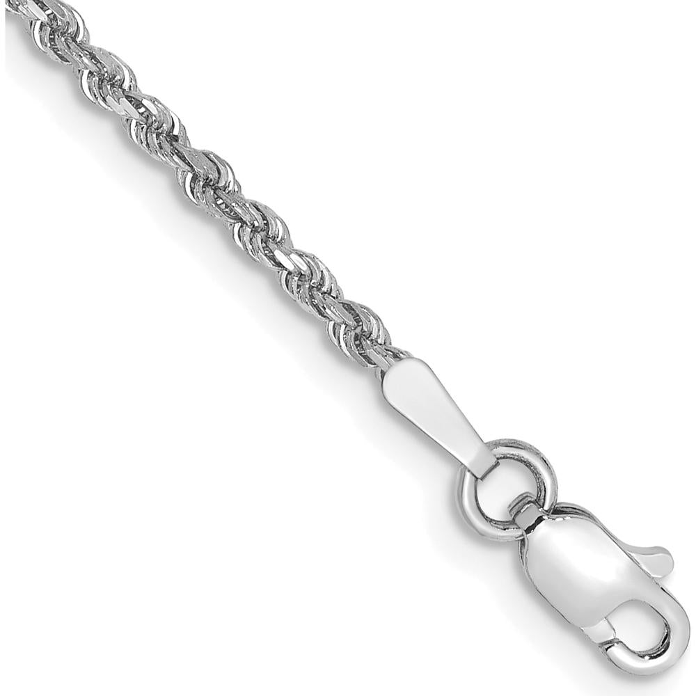 14K White Gold 9" Diamond-Cut Rope Anklet with Lobster Clasp - 1.75mm