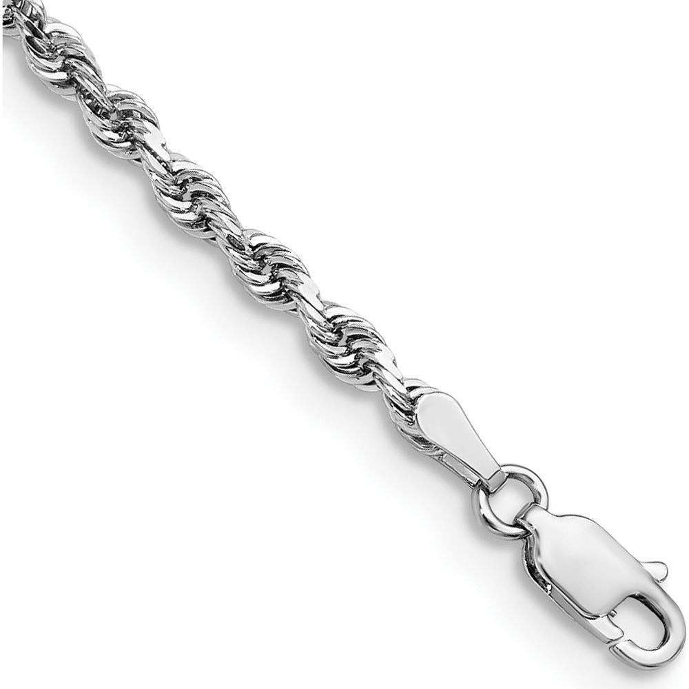 14K White Gold 9" Diamond-Cut Rope Anklet with Lobster Clasp - 3mm Chain by Oro Pregiato