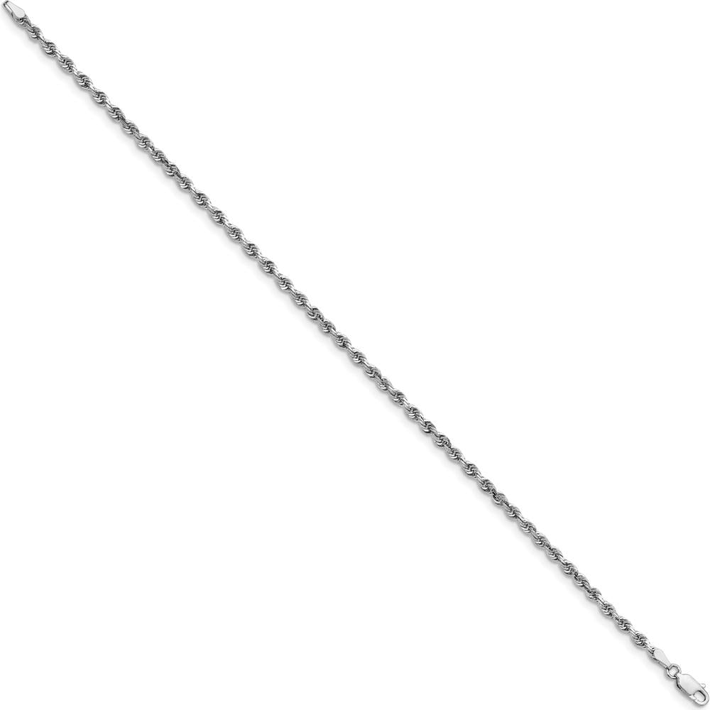 14K White Gold 9" Diamond-Cut Rope Anklet with Lobster Clasp - 3mm Chain by Oro Pregiato
