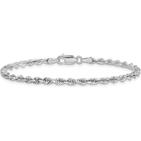 14K White Gold 9" Diamond-Cut Rope Anklet with Lobster Clasp - 3mm Chain by Oro Pregiato