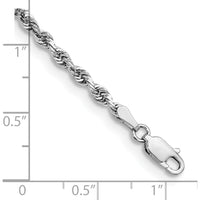 14K White Gold 9" Diamond-Cut Rope Anklet with Lobster Clasp - 3mm Chain by Oro Pregiato