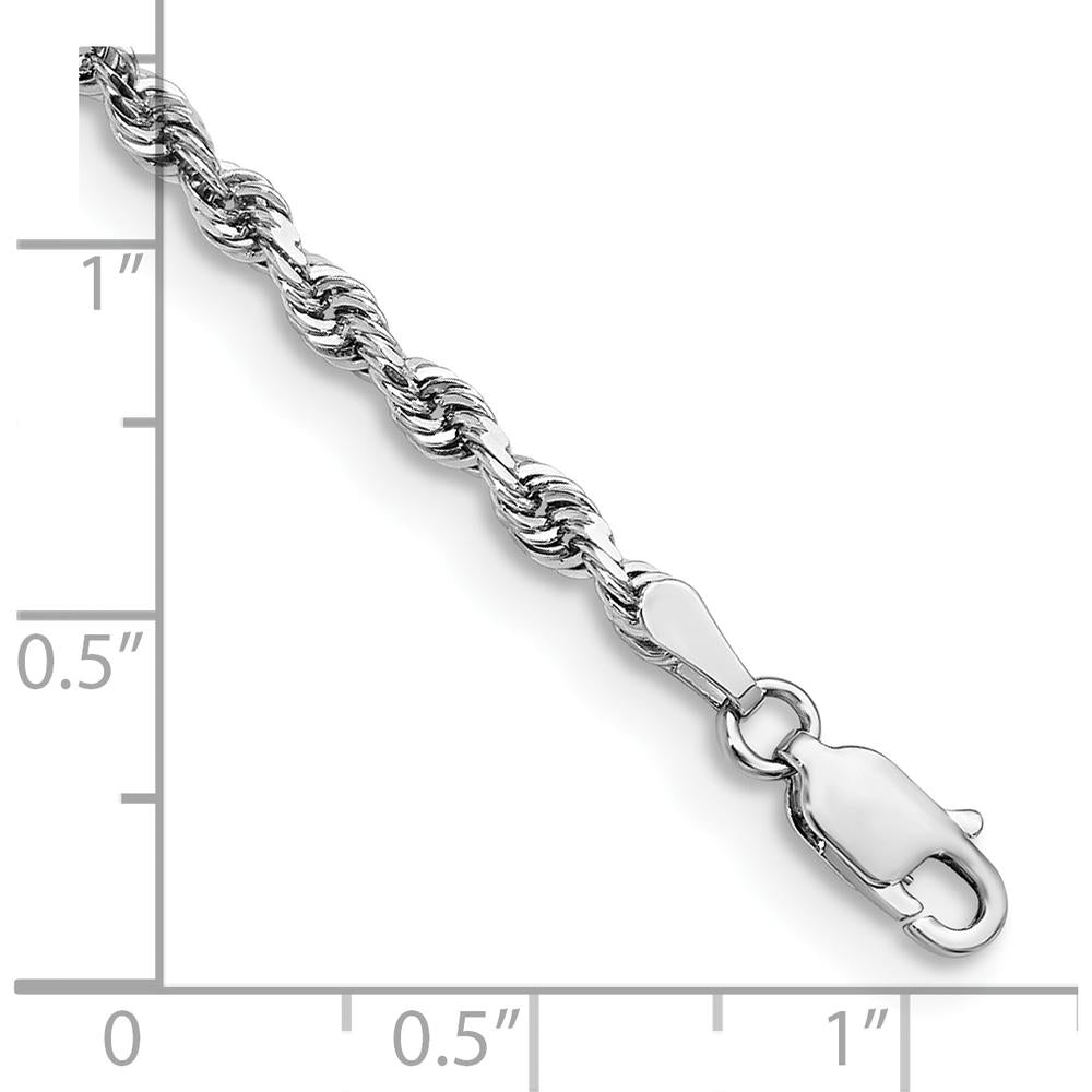 14K White Gold 9" Diamond-Cut Rope Anklet with Lobster Clasp - 3mm Chain by Oro Pregiato