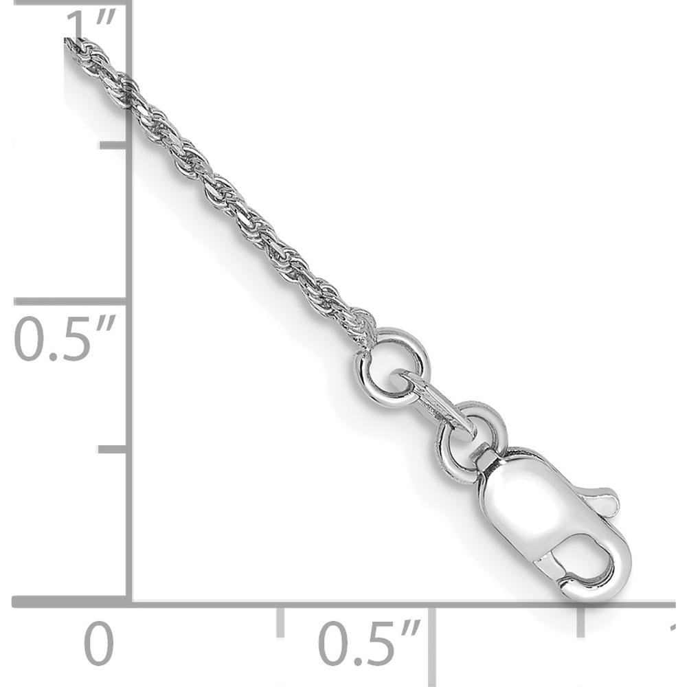 14K White Gold 9" Diamond-cut Rope Chain Anklet with Lobster Clasp - 1.15mm Width by 0