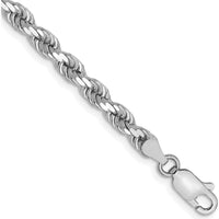 14K White Gold 9" Diamond-Cut Rope Chain Bracelet with Lobster Clasp - 4mm Solid Design