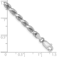14K White Gold 9" Diamond-Cut Rope Chain Bracelet with Lobster Clasp - 4mm Solid Design