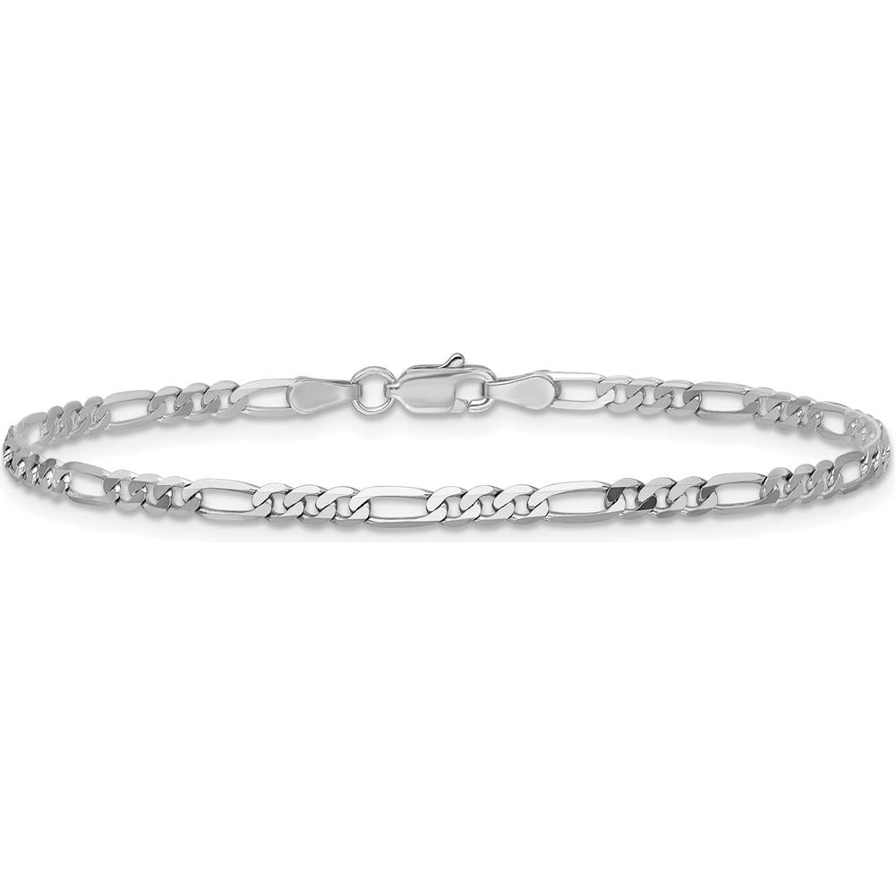 14K White Gold 9" Figaro Chain Anklet with Lobster Clasp by 0