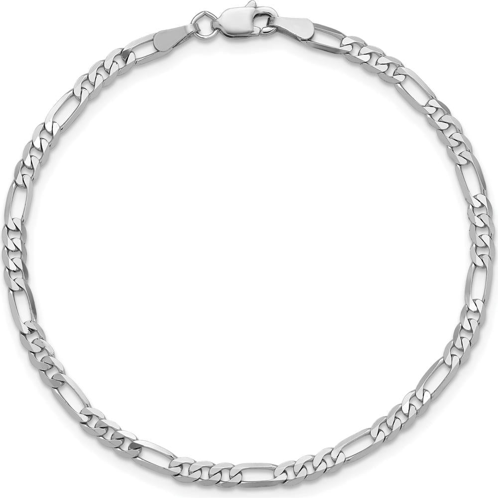 14K White Gold 9" Figaro Chain Anklet with Lobster Clasp by 0