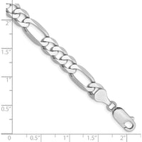 14K White Gold 9" Flat Figaro Chain Bracelet with Lobster Clasp - 7mm Width by Oro Pregiato