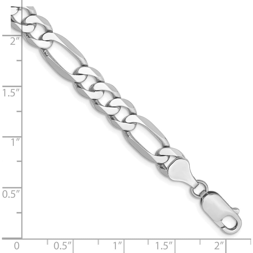 14K White Gold 9" Flat Figaro Chain Bracelet with Lobster Clasp - 7mm Width by Oro Pregiato