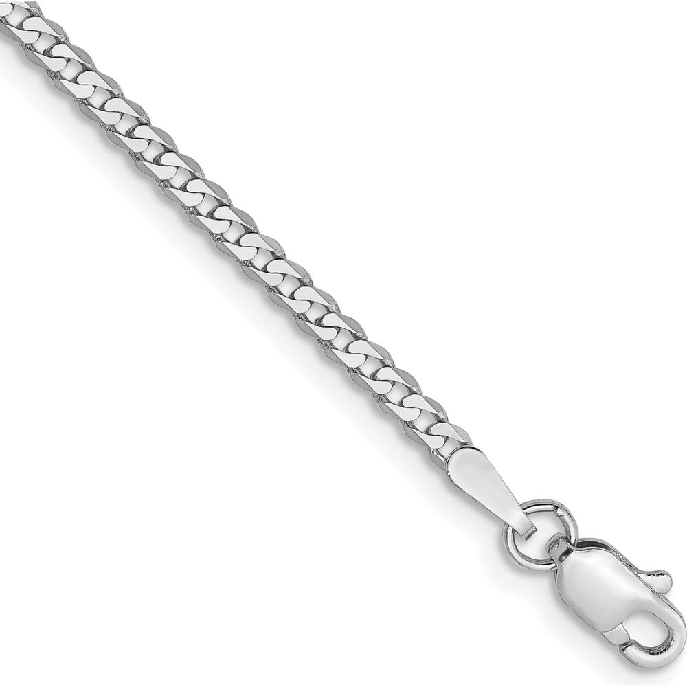 14K White Gold 9-Inch Flat Beveled Curb Chain Anklet - Polished Finish by 0