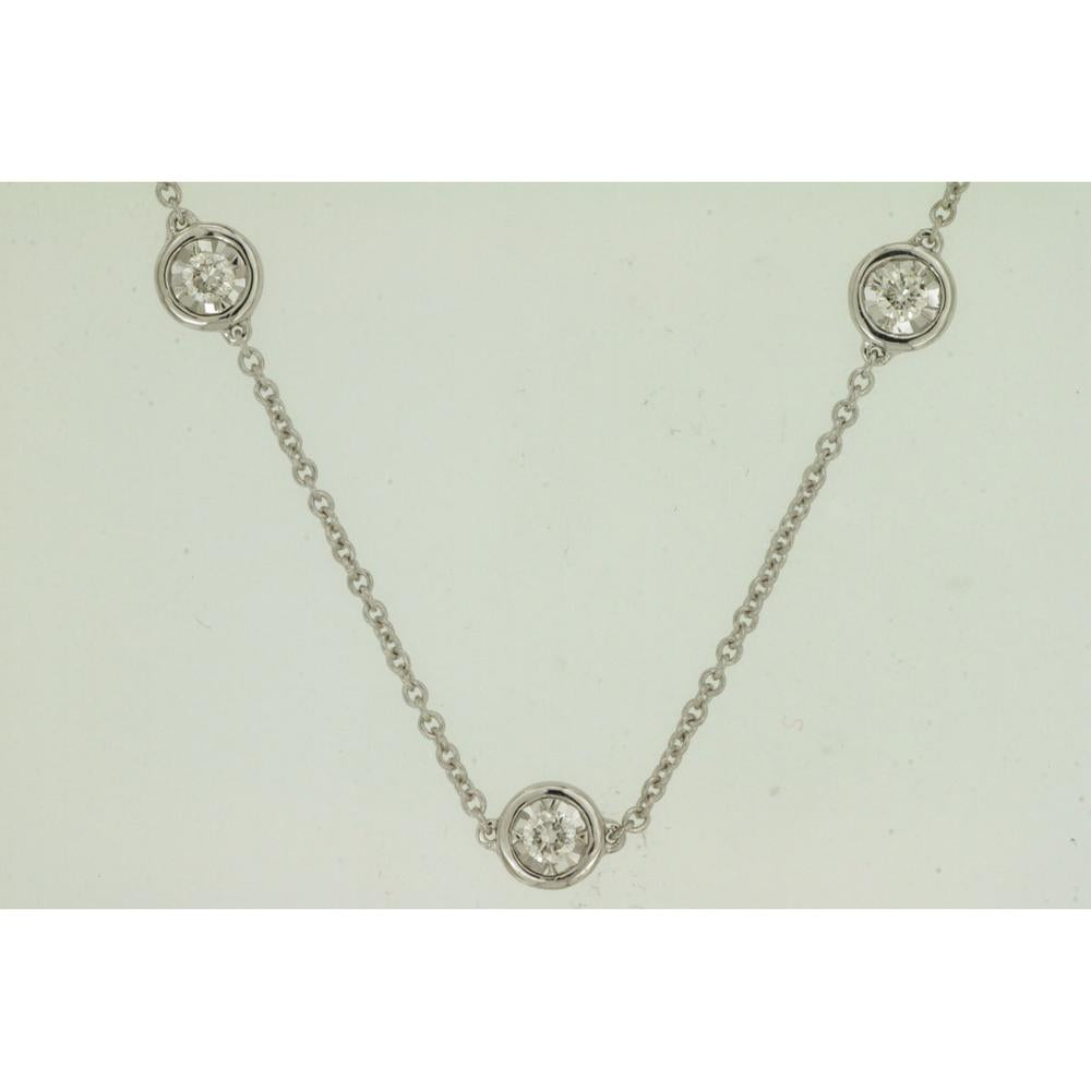 14K White Gold 9 Station Necklace with Round Diamonds - 0.50 Carat Total Diamond Weight - Royal Jewelry