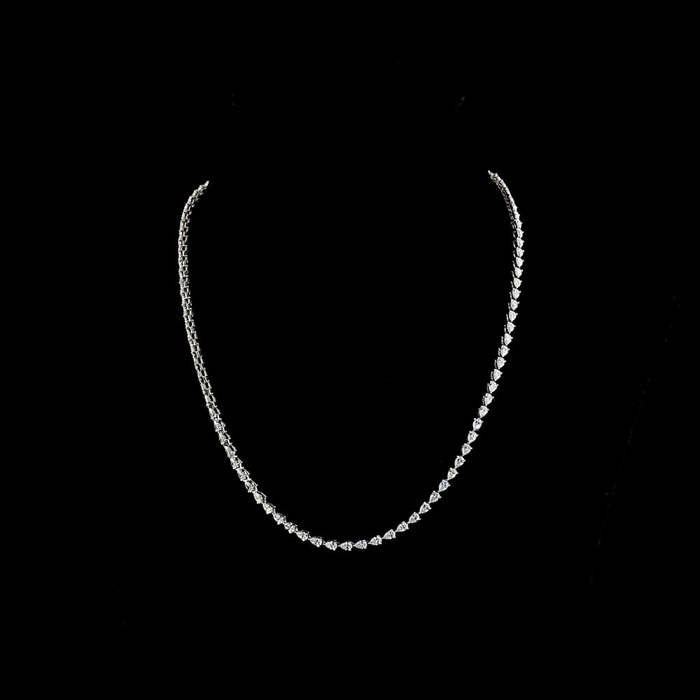 14K White Gold 99 Stone Pear Shape Lab Diamond Tennis Necklace with East-West Prong Setting - 9.38 Carats Total Weight - Covaloro Fine Jewelry