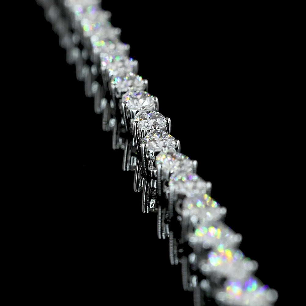 14K White Gold 99 Stone Pear Shape Lab Diamond Tennis Necklace with East-West Prong Setting - 9.38 Carats Total Weight - Covaloro Fine Jewelry