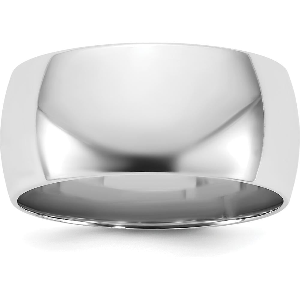 14K White Gold 9mm Domed Comfort Fit Wedding Band - Polished Rhodium Finish by 0