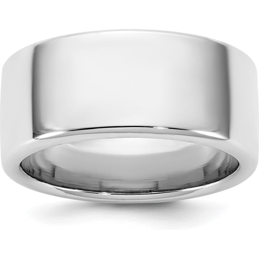 14K White Gold 9mm Domed Comfort Fit Wedding Band - Polished with Rhodium Plating by 0