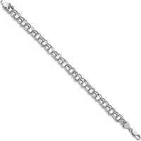14K White Gold 9mm Hollow Double Link Charm Bracelet with Diamond-Cut Texture - 7.25" Length by Oro Pregiato