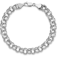 14K White Gold 9mm Hollow Double Link Charm Bracelet with Diamond-Cut Texture - 7.25" Length by Oro Pregiato