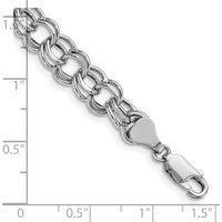 14K White Gold 9mm Hollow Double Link Charm Bracelet with Diamond-Cut Texture - 7.25" Length by Oro Pregiato