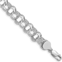 14K White Gold 9mm Solid Triple Link Charm Bracelet with Rhodium Finish by 0