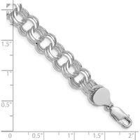 14K White Gold 9mm Solid Triple Link Charm Bracelet with Rhodium Finish by 0