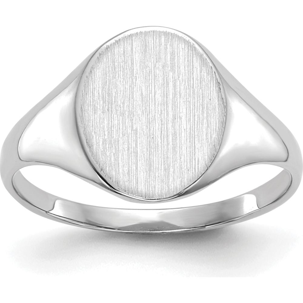 14K White Gold 9x10mm Polished & Brushed Signet Ring - Engravable by 0