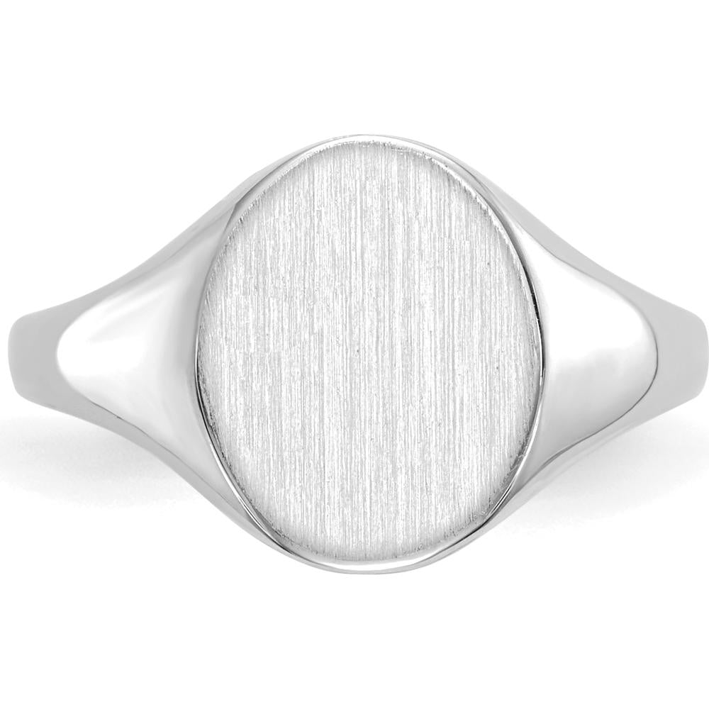 14K White Gold 9x10mm Polished & Brushed Signet Ring - Engravable by 0