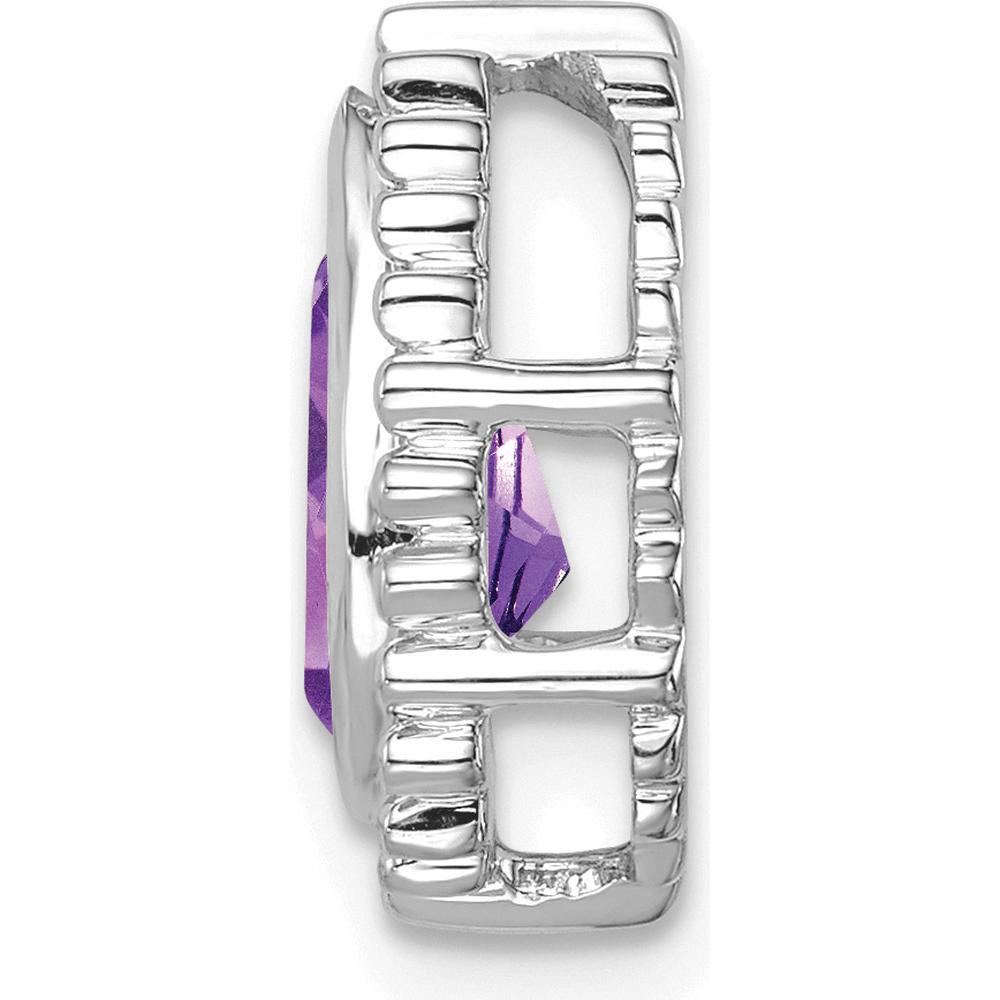 14K White Gold 9x6mm Pear Amethyst Beaded Edge Chain Slide - 1.5 Carat Total Amethyst Weight by Lumare Gioia