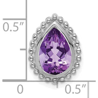 14K White Gold 9x6mm Pear Amethyst Beaded Edge Chain Slide - 1.5 Carat Total Amethyst Weight by Lumare Gioia