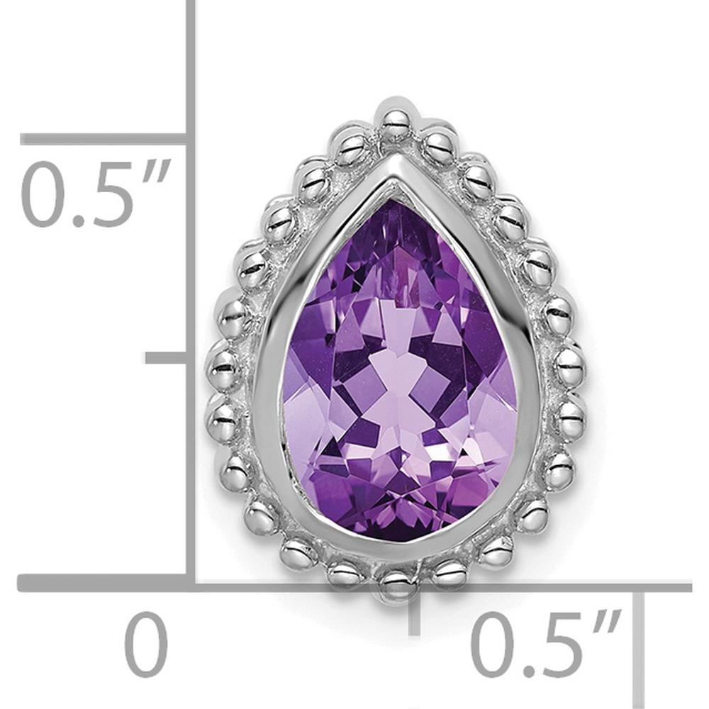 14K White Gold 9x6mm Pear Amethyst Beaded Edge Chain Slide - 1.5 Carat Total Amethyst Weight by Lumare Gioia