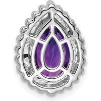 14K White Gold 9x6mm Pear Amethyst Beaded Edge Chain Slide - 1.5 Carat Total Amethyst Weight by Lumare Gioia