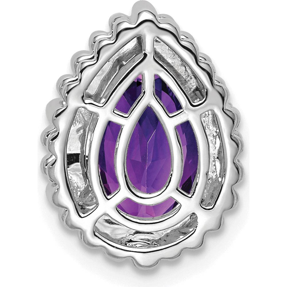 14K White Gold 9x6mm Pear Amethyst Beaded Edge Chain Slide - 1.5 Carat Total Amethyst Weight by Lumare Gioia