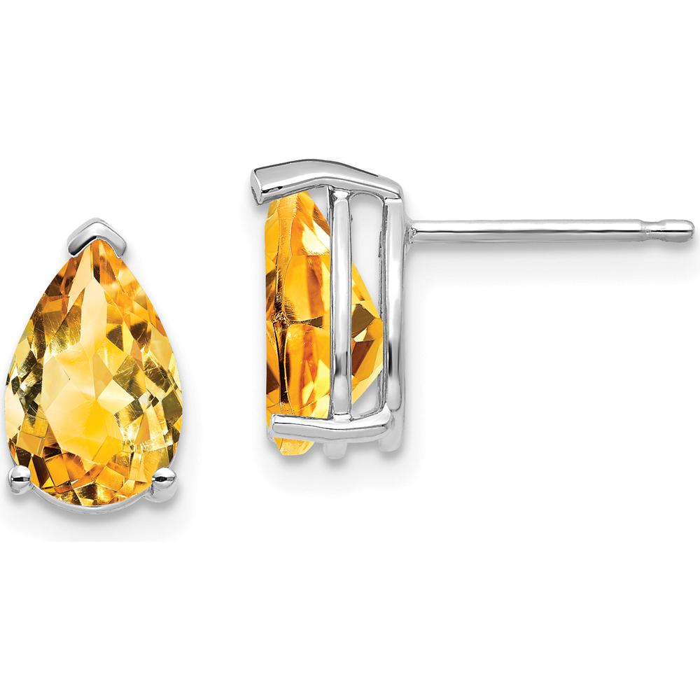 14K White Gold 9x6mm Pear Citrine Stud Earrings - 1.10 Carat Total Citrine Weight by Monteluci Fine Jewelry