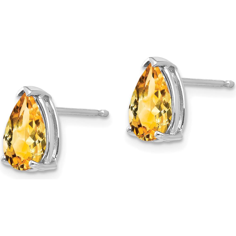14K White Gold 9x6mm Pear Citrine Stud Earrings - 1.10 Carat Total Citrine Weight by Monteluci Fine Jewelry