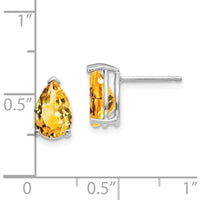 14K White Gold 9x6mm Pear Citrine Stud Earrings - 1.10 Carat Total Citrine Weight by Monteluci Fine Jewelry