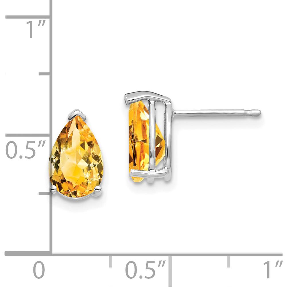 14K White Gold 9x6mm Pear Citrine Stud Earrings - 1.10 Carat Total Citrine Weight by Monteluci Fine Jewelry