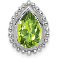 14K White Gold 9x6mm Pear Peridot Beaded Edge Pendant - 1.5 Carat Total Peridot Weight by Lumare Gioia