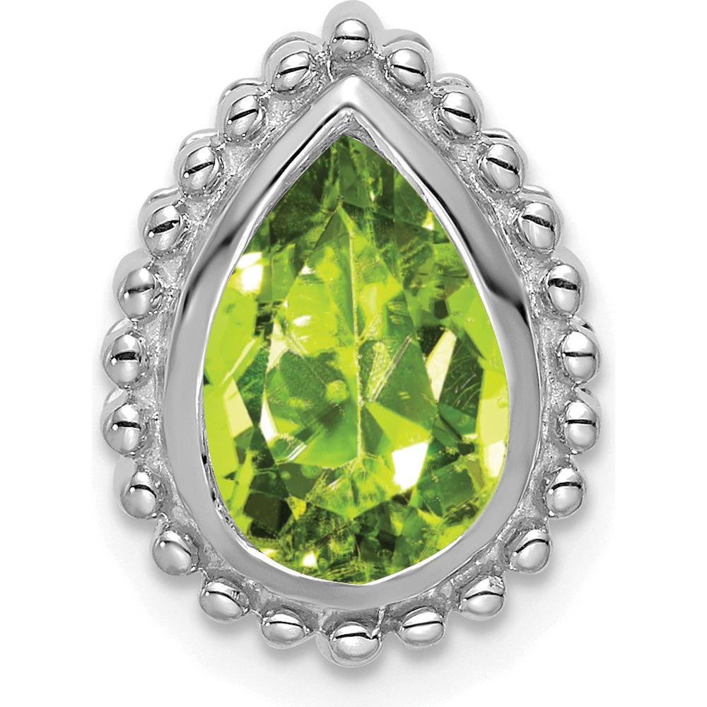14K White Gold 9x6mm Pear Peridot Beaded Edge Pendant - 1.5 Carat Total Peridot Weight by Lumare Gioia