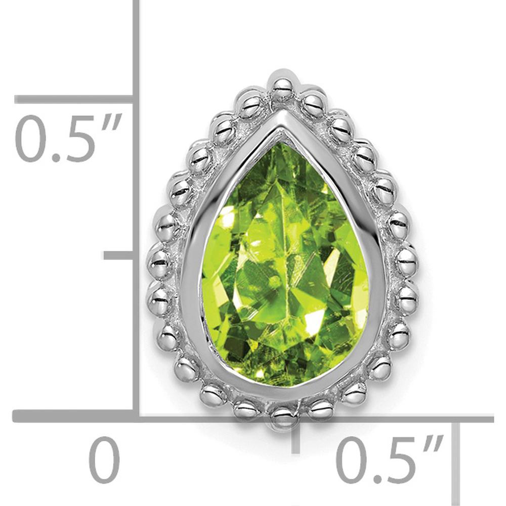 14K White Gold 9x6mm Pear Peridot Beaded Edge Pendant - 1.5 Carat Total Peridot Weight by Lumare Gioia