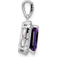 14K White Gold 9x7mm Emerald-Cut Amethyst and Diamond Halo Pendant - 5.07 Carat Amethyst, 0.05 Carat Diamonds by Lumare Gioia