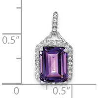 14K White Gold 9x7mm Emerald-Cut Amethyst and Diamond Halo Pendant - 5.07 Carat Amethyst, 0.05 Carat Diamonds by Lumare Gioia