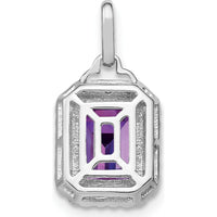 14K White Gold 9x7mm Emerald-Cut Amethyst and Diamond Halo Pendant - 5.07 Carat Amethyst, 0.05 Carat Diamonds by Lumare Gioia