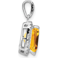 14K White Gold 9x7mm Emerald-Cut Citrine and Diamond Halo Pendant - 5.07 Carat Citrine, 0.05 Carat Total Diamond Weight by Lumare Gioia