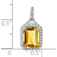 14K White Gold 9x7mm Emerald-Cut Citrine and Diamond Halo Pendant - 5.07 Carat Citrine, 0.05 Carat Total Diamond Weight by Lumare Gioia