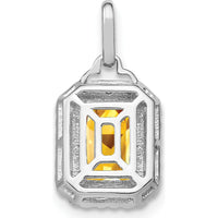 14K White Gold 9x7mm Emerald-Cut Citrine and Diamond Halo Pendant - 5.07 Carat Citrine, 0.05 Carat Total Diamond Weight by Lumare Gioia