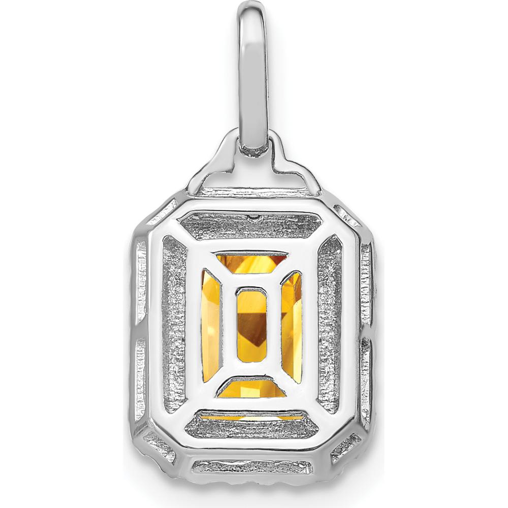 14K White Gold 9x7mm Emerald-Cut Citrine and Diamond Halo Pendant - 5.07 Carat Citrine, 0.05 Carat Total Diamond Weight by Lumare Gioia