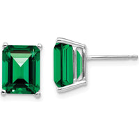 14K White Gold 9x7mm Emerald Cut Helenite Earrings - 2.5 Carat Total Gem Weight by Monteluci Fine Jewelry